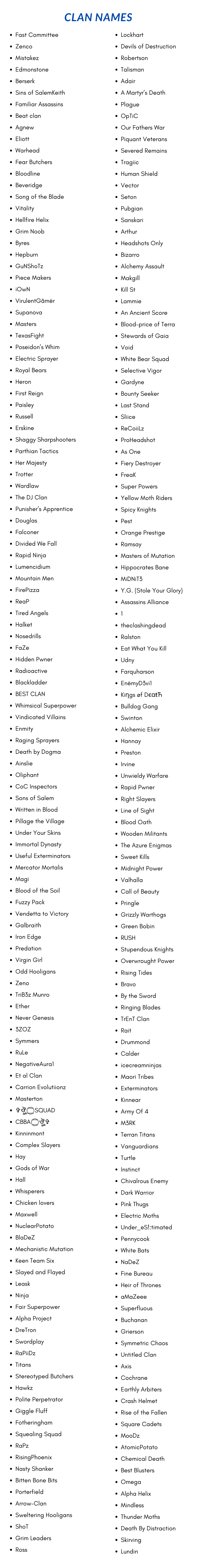 clan names list
